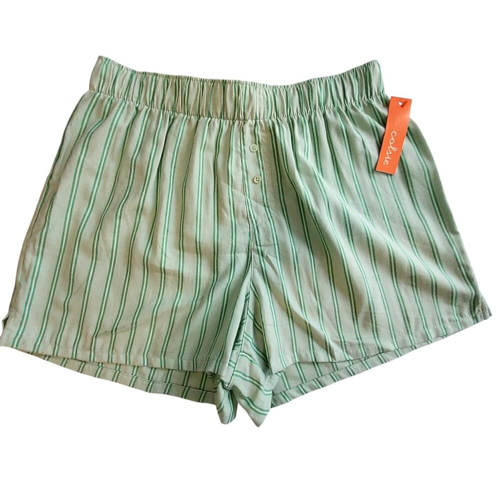 Colsie Womens Green Striped Sleep Shorts Elastic waistband for flexible fit  S